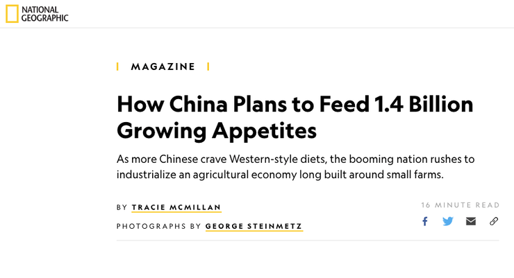 China has to feed nearly three times the number of people per unit of land as the rest of the world.